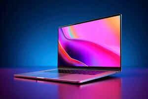 Mockup of beautiful laptop with multicolor background, Generative AI illustration photo