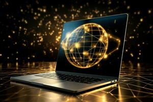 Mockup of beautiful laptop with multicolor background, Generative AI illustration photo
