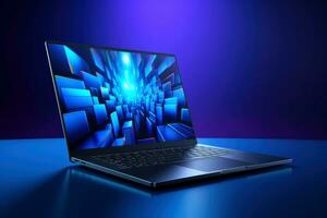 Mockup of beautiful laptop with multicolor background, Generative AI illustration photo