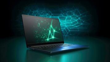 Mockup of beautiful laptop with multicolor background, Generative AI illustration photo