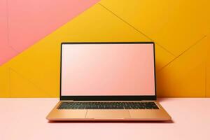 Mockup of beautiful laptop with multicolor background, Generative AI illustration photo