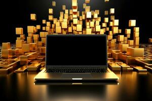 Mockup of beautiful laptop with multicolor background, Generative AI illustration photo