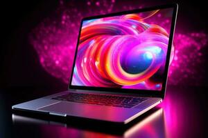 Mockup of beautiful laptop with multicolor background, Generative AI illustration photo