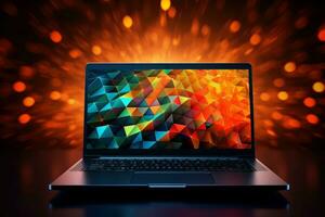 Mockup of beautiful laptop with multicolor background, Generative AI illustration photo