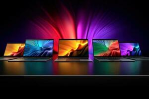 Mockup of beautiful laptop with multicolor background, Generative AI illustration photo