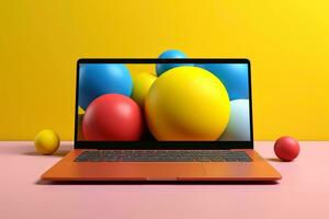 Mockup of beautiful laptop with multicolor background, Generative AI illustration photo