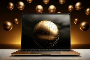 Mockup of beautiful laptop with multicolor background, Generative AI illustration photo