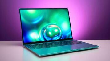 Mockup of beautiful laptop with multicolor background, Generative AI illustration photo