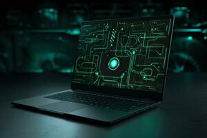 Mockup of beautiful laptop with multicolor background, Generative AI illustration photo