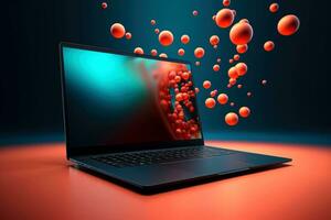 Mockup of beautiful laptop with multicolor background, Generative AI illustration photo