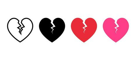 Broken heart icon vector in several colors. Divorce love sign symbol