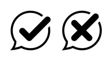 Check and cross icon vector in speech bubble line. Approve and reject sign symbol