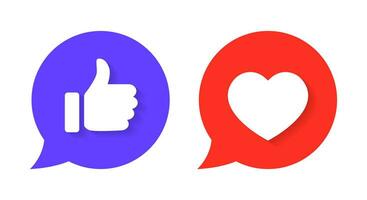 Like and love icon vector illustration in speech bubbles. Social media emoticon reaction