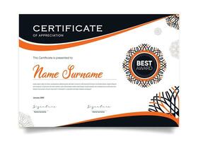 Appreciation and Achievement Certificate Template Design. Clean modern abstracts, ornaments, and certificates. Diploma Certificate vector template, certificate of achievement with badge.