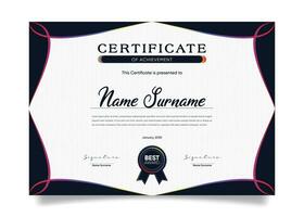 Appreciation and Achievement Certificate Template Design. Clean modern abstracts, ornaments, and certificates. Diploma Certificate vector template, certificate of achievement with badge.