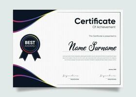 Appreciation and Achievement Certificate Template Design. Clean modern abstracts, ornaments, and certificates. Diploma Certificate vector template, certificate of achievement with badge.