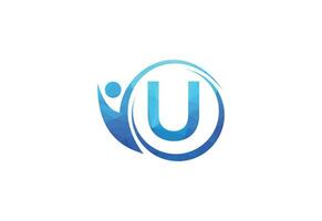 Letter U with human health care  logo design vector. Health care symbol template. vector