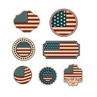 Independence Day badge and label Illustration. Patriot proud label stamp, American flag, and national symbols, United States of America patriotic emblems vector set.