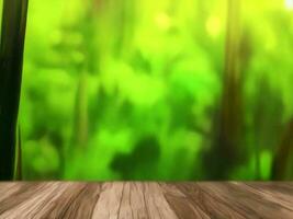 Wooden table on bamboo plant background ai generated photo