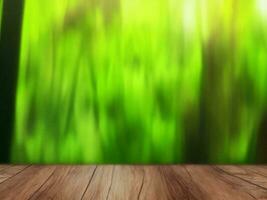 Wooden table on bamboo plant background ai generated photo