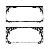 Halloween frame. Cobwebs and slimy threads border. Square Cartoon illustration isolated on white. Scary creepy silhouette. Dark spiderweb, hand drawn gossamer vector