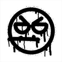 Graffiti grunge face. Cartoon aerosol fun expression. Spray funky paint art with leak and dot. Street art and urban vandalism symbol. Black grungy spill character isolated on white vector