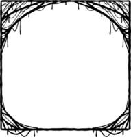 Halloween frame. Cobwebs and slimy threads border. Square Cartoon illustration isolated on white. Scary creepy silhouette. Dark spiderweb, hand drawn gossamer vector