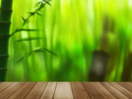 Wooden table on bamboo plant background ai generated photo