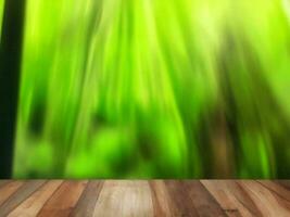 Wooden table on bamboo plant background ai generated photo