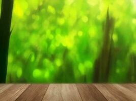 Wooden table on bamboo plant background ai generated photo