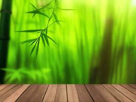 Wooden table on bamboo plant background ai generated photo