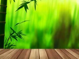 Wooden table on bamboo plant background ai generated photo