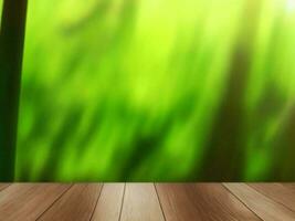 Wooden table on bamboo plant background ai generated photo