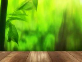 Wooden table on bamboo plant background ai generated photo