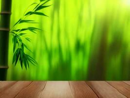 Wooden table on bamboo plant background ai generated photo