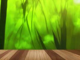 Wooden table on bamboo plant background ai generated photo