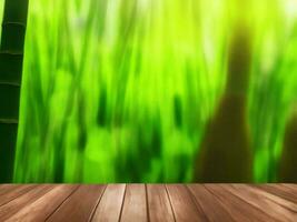 Wooden table on bamboo plant background ai generated photo