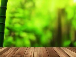 Wooden table on bamboo plant background ai generated photo