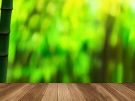 Wooden table on bamboo plant background ai generated photo