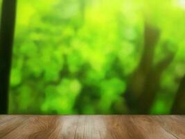 Wooden table on bamboo plant background ai generated photo