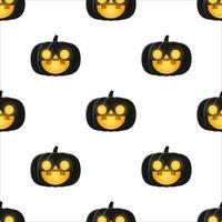 Black Halloween pumpkin with Candle shine light inside, Seamless pattern background. vector