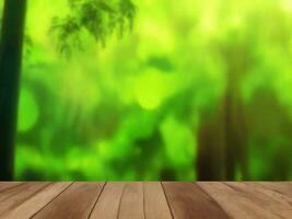 Wooden table on bamboo plant background ai generated photo