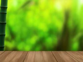 Wooden table on bamboo plant background ai generated photo