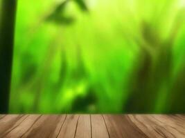 Wooden table on bamboo plant background ai generated photo