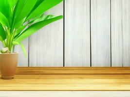 Wooden table on bamboo plant background ai generated photo