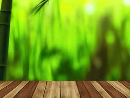 Wooden table on bamboo plant background ai generated photo