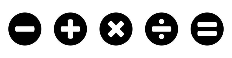 Basic mathematical icon, basic mathematical symbol. Set of mathematical symbols - plus, minus, multiplication, division, equals. Isolated vector illustration on a white background.