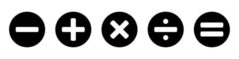 Basic mathematical icon, basic mathematical symbol. Set of mathematical symbols - plus, minus, multiplication, division, equals. Isolated vector illustration on a white background.