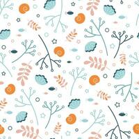 Summer marine print with algae, twigs, shells on a white background. Seamless vector pattern with hand drawn in doodle style sea elements for textiles, kids and women clothing