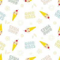 Funny summer print with cute smiling ice cream cones. Food print for kids textile, wrapping paper vector